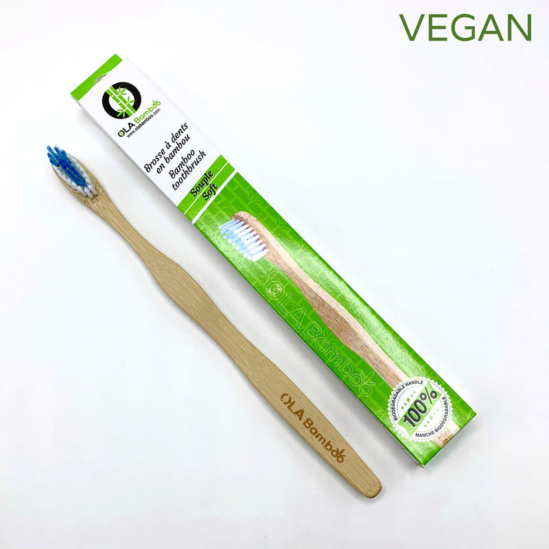 OLA Bamboo toothbrush blue soft plastic free