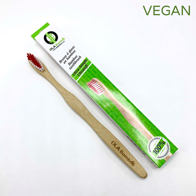 OLA Bamboo toothbrush red ultra soft plastic free