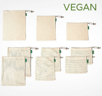 Reusable product bags organic cotton set of 9 EcoRoots plastic free